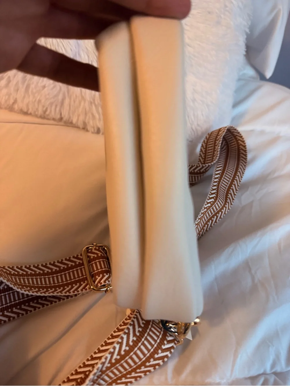 Bostanten Cream Crossbody Sling Bag with Brown Trim